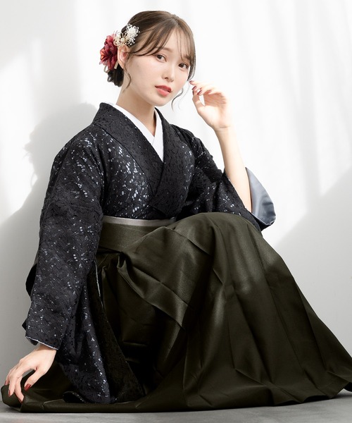 着物 卒業式 レース生地が優美なレディース袴4点セット （着物・襦袢・下帯・袴） レディース_3