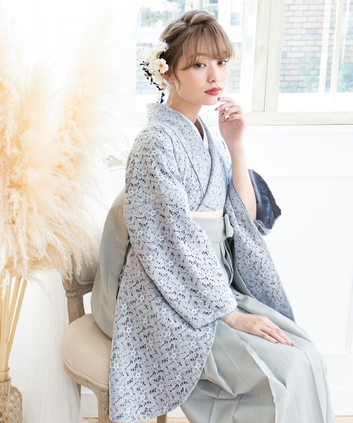 着物 卒業式 レース生地が優美なレディース袴4点セット （着物・襦袢・下帯・袴） レディース_1