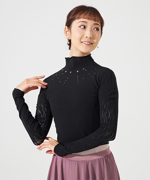 ニット セーター 「ノーソーイングニット」スタッズハイネックショートトップ レディース