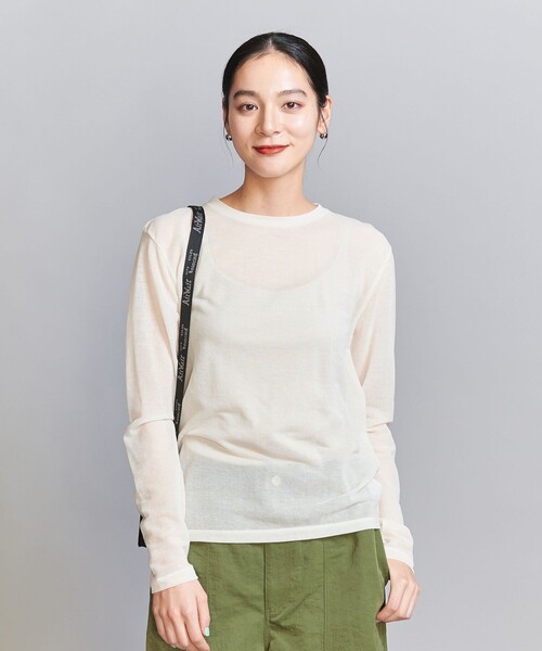 シアーロングスリーブTシャツ ホワイト シアーロングスリーブT シャツ