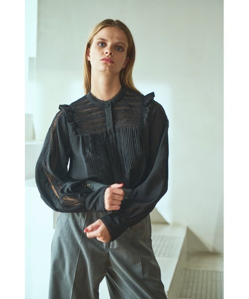 現行品 エステラケー Alila Blouse スタンドボーダーレースブラウス セール】Alila Blouse スタンドボーダーレースBL（シャツ