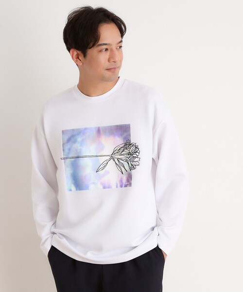 THE SHOP TK tシャツ フラワー刺繍＋グラフィックロングTシャツ メンズ