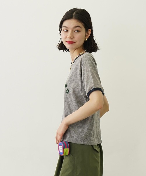 ミルクフェド レディース 半袖Tシャツ リンガーTシャツ トップス おすすめ ブランド | MILKFED. LOGO AND STAR FLOCKY PRINT RINGER TEE【103252013003】 爆買 セール】LOGO AND STAR FLOCKY PRINT RINGER TEE（Tシャツ