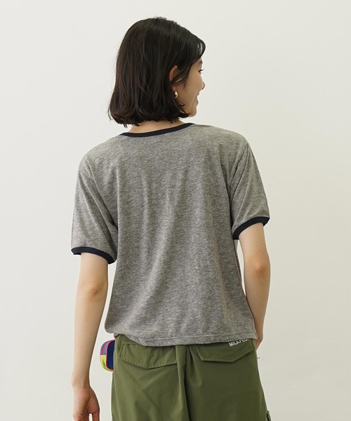 ミルクフェド レディース 半袖Tシャツ リンガーTシャツ トップス おすすめ ブランド | MILKFED. LOGO AND STAR FLOCKY PRINT RINGER TEE【103252013003】 爆買 セール】LOGO AND STAR FLOCKY PRINT RINGER TEE（Tシャツ