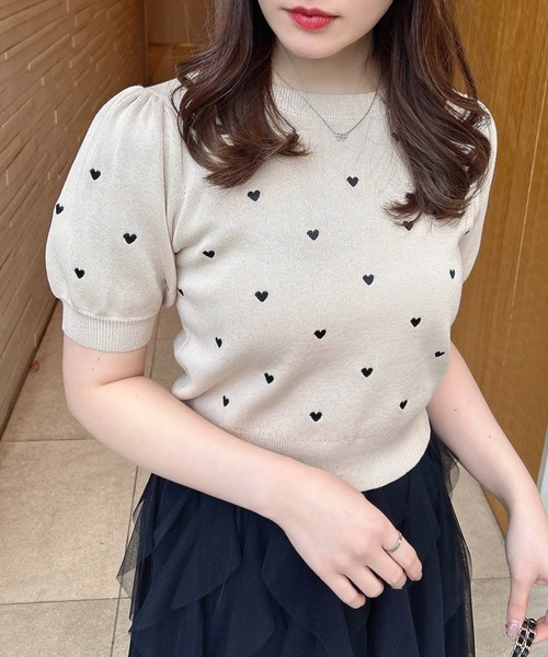 INGNI ニット セーター クルーネックハート刺繍ニット