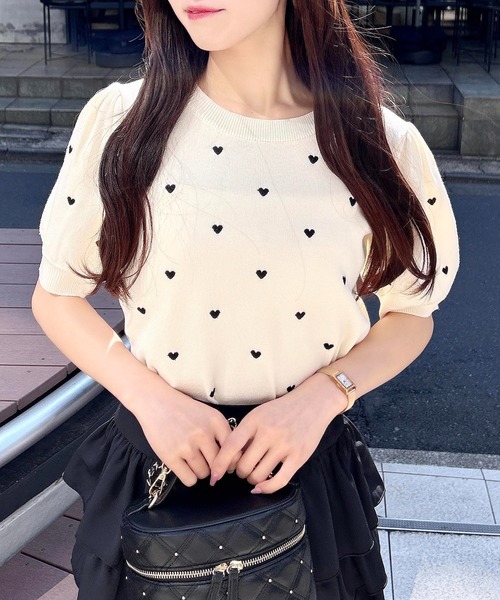 ニット セーター ハート刺繍クルーネックニット レディース INGNI ニット セーター クルーネックハート刺繍ニット