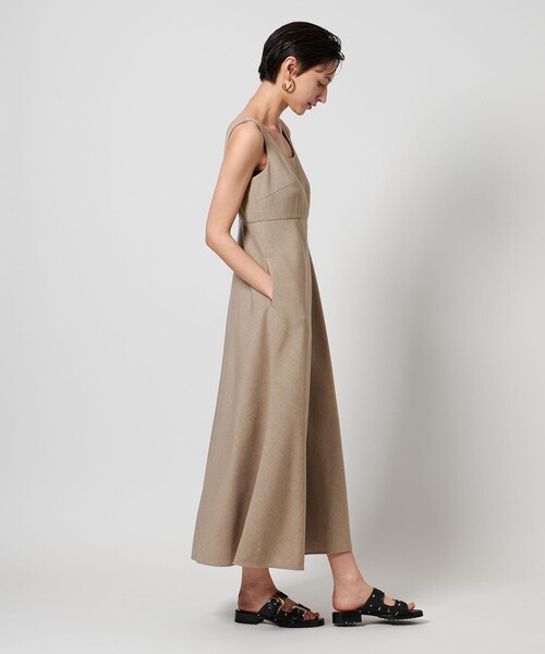 UNITED ARROWS リネン　ノースリーブロングワンピース ブラック ユナイテッドアローズリネンロンクワンピース麻100%ノースリーブ黒38