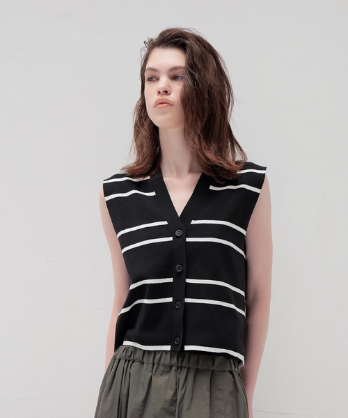 ニット セーター 2pitch border Vneck pullover(2ピッチボーダーVネックプルオーバー) レディース