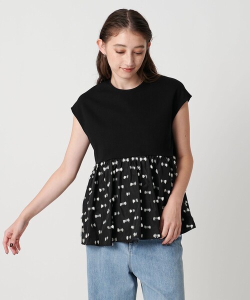 UNITED ARROWS ブラウス シャツ リボン カットジャガード コンビ