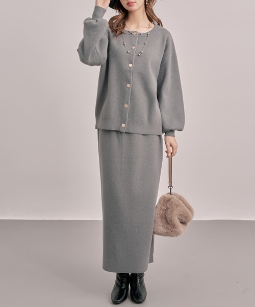 pium ニットカーディガン スカートセットアップ SAISON DE PAPILLON（セゾンドパピヨン） セットアップ カーディガン