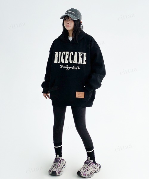 DWD フード付きパーカー D刺繍付き Dalfwin（ダールフィン） パーカー 韓国ファッション RICECAKEツイード