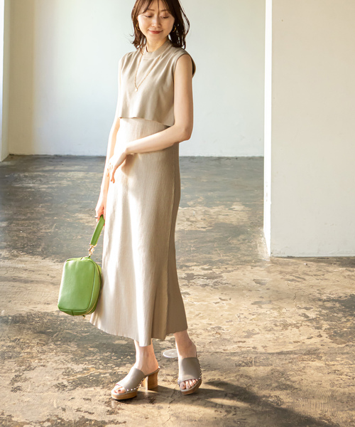 NOBLE（ノーブル） ノースリーブワンピース - ベージュ レディース