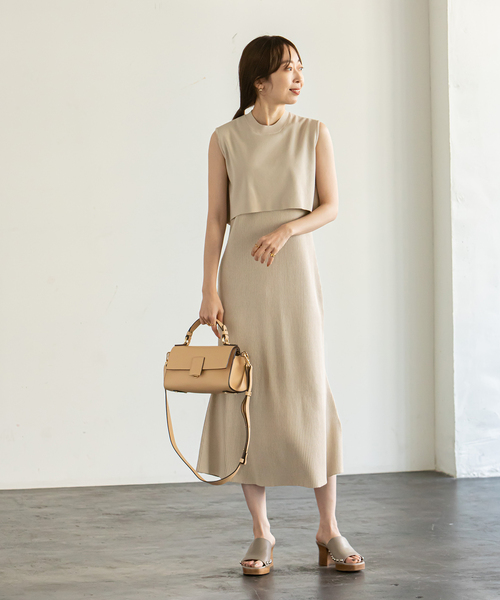 NOBLE（ノーブル） ノースリーブワンピース - ベージュ レディース