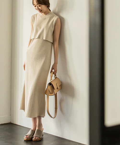 NOBLE（ノーブル） ノースリーブワンピース - ベージュ レディース