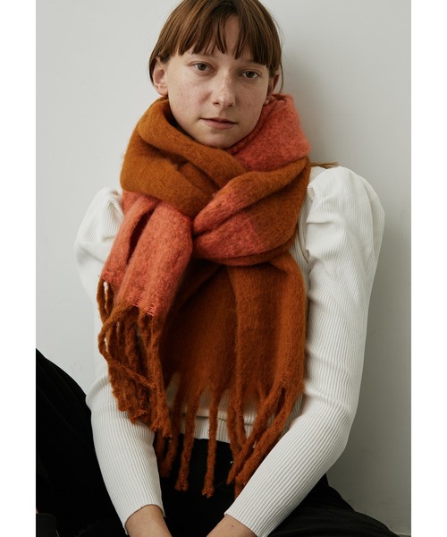 uyu. マフラー ストール バイカラーボリュームフリンジマフラー
