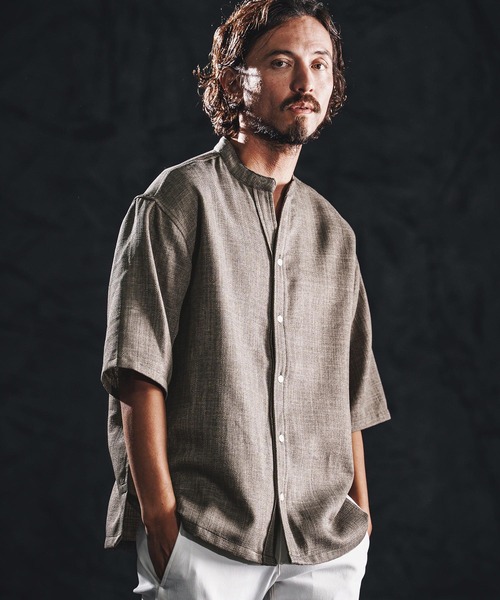 wjk reluxe シャツ 半袖 mhs2486-linen like V neck SS shirts シャツ