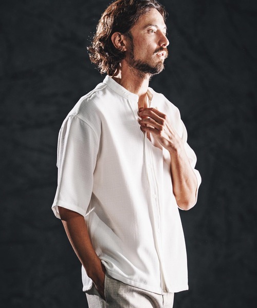 wjk reluxe シャツ 半袖 mhs2486-linen like V neck SS shirts シャツ