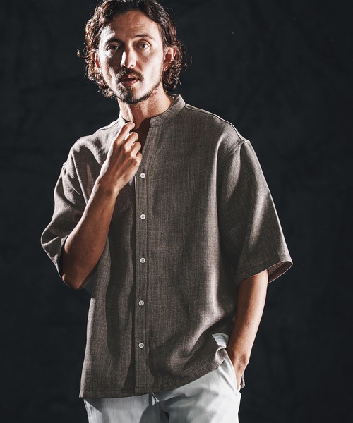 wjk reluxe シャツ 半袖 mhs2486-linen like V neck SS shirts シャツ