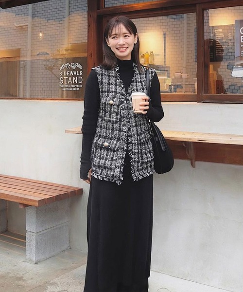 「Riberry」 ベスト MEDIUM ブラック×ホワイト レディース_画像2