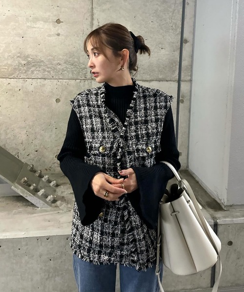 「Riberry」 ベスト MEDIUM ブラック×ホワイト レディース_画像3