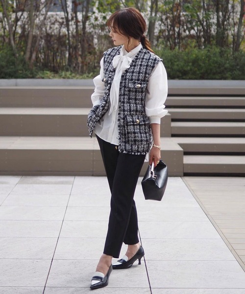 「Riberry」 ベスト MEDIUM ブラック×ホワイト レディース_画像5