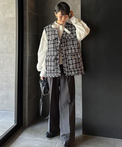 「Riberry」 ベスト MEDIUM ブラック×ホワイト レディース_画像7