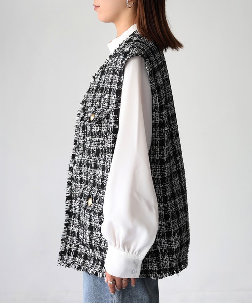 「Riberry」 ベスト MEDIUM ブラック×ホワイト レディース_画像9