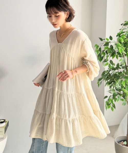 ♡週末お値下げ価格♡2026SS 芽風チュニック ブラウス シャツ 「Classical Evon」華やかさと体型カバーを両立する