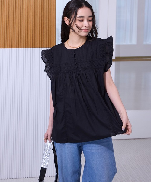 【美品】25SS 完売 コットンピンタックブラウス BLACK 黒 THE CRAFT CREW PRODUCTS ブラウス シャツ インドコットン ピンタック