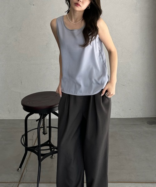 TREOVER タンクトップ ノースリーブ 1枚でサマになるサテンタンク