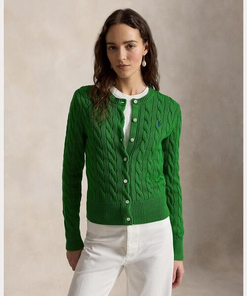 美品　ポロ ラルフローレン ケーブルニットカーディガン M 春カラー POLO RALPH LAUREN（ポロ・ラルフローレン） カーディガン ケーブル
