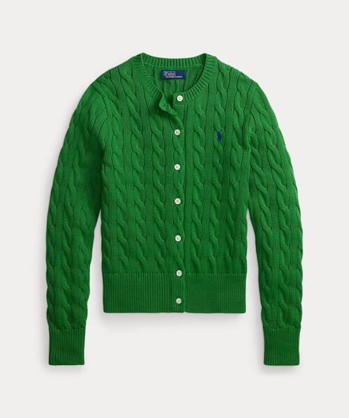 ポロ ラルフローレン ケーブルニット コットン カーディガン 長袖 XS 緑 POLO RALPH LAUREN（ポロ・ラルフローレン） カーディガン ケーブル