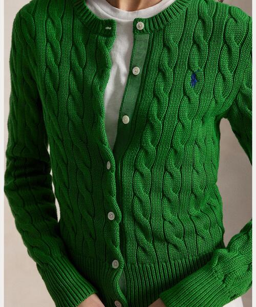 【タグ付き】ラルフローレン　ケーブルニットカーディガン　カーキ　S POLO RALPH LAUREN（ポロ・ラルフローレン） カーディガン ケーブル
