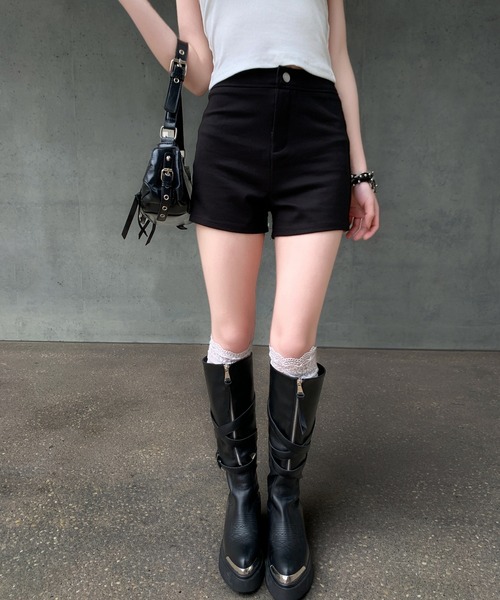 VEILA パンツ ハイウエスト 美脚 シンプルショートパンツ レディース