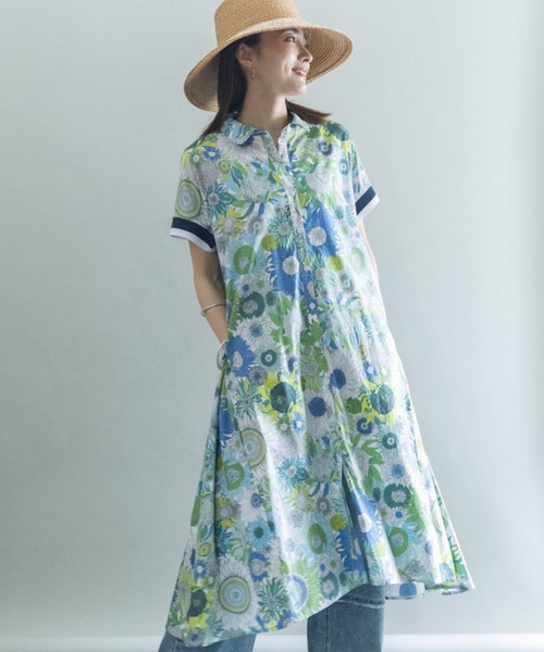 新品　シルク混　レディース　ワンピース　リバティ風柄　絹　SILK　コットン シャツワンピース リバティプリント シャツワンピース : ZOZOTOWN