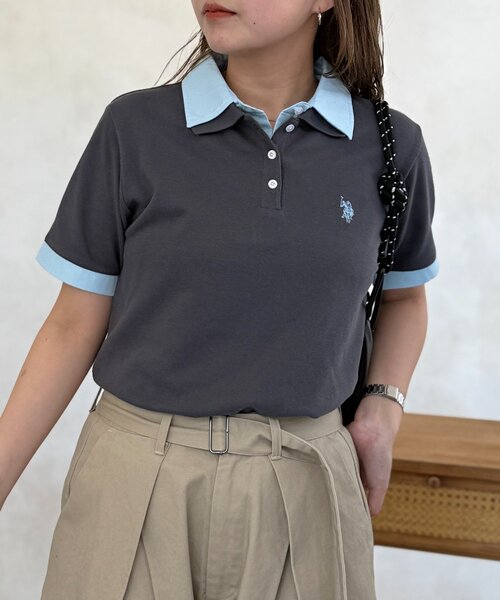 「U.S. POLO ASSN.」 半袖ポロシャツ FREE ベージュ レディース_画像2