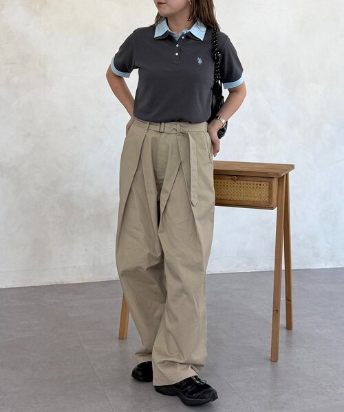 「U.S. POLO ASSN.」 半袖ポロシャツ FREE ベージュ レディース_画像6