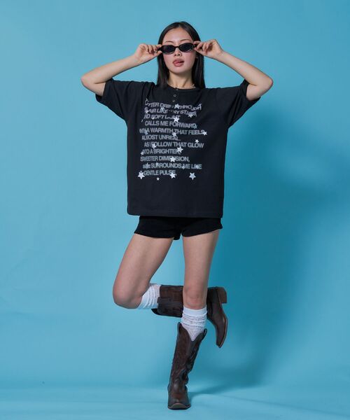 「SEQUENZ」 半袖カットソー LARGE ブルーグレー レディース_画像4