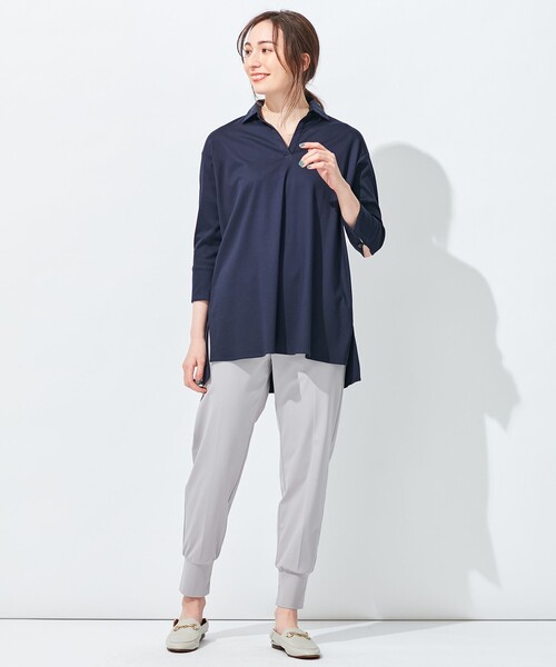 tシャツ 「洗える」エンブロイダリー スキッパーチュニック レディース 自由区 tシャツ 「洗える」エンブロイダリー スキッパー