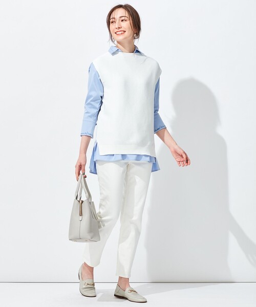 tシャツ 「洗える」エンブロイダリー スキッパーチュニック レディース 自由区 tシャツ 「洗える」エンブロイダリー スキッパー