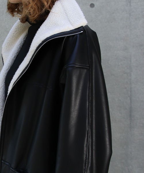 DRESSLAVE ブルゾン アウター fake leather×boa over zip blouson  