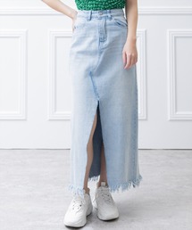 スカート デニム リメイク風フリンジデニムロングスカート レディース 