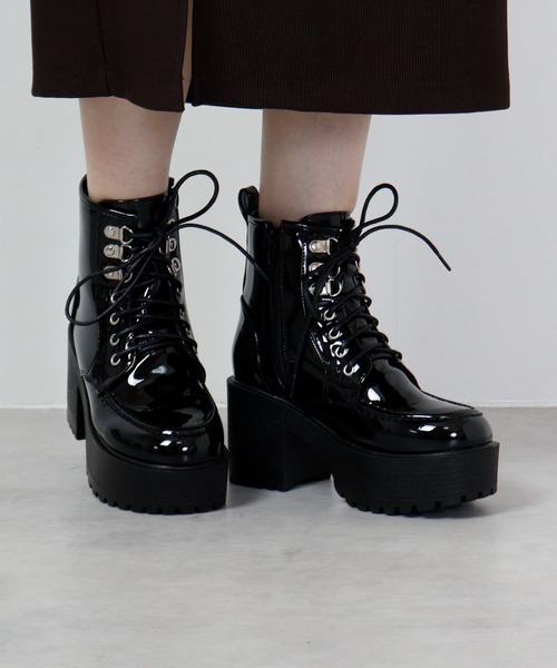LOVEHUNTER レースアップ ヒール シューズ LOVEHUNTER ブーツ 厚底レースアップヒールブーツ レディース