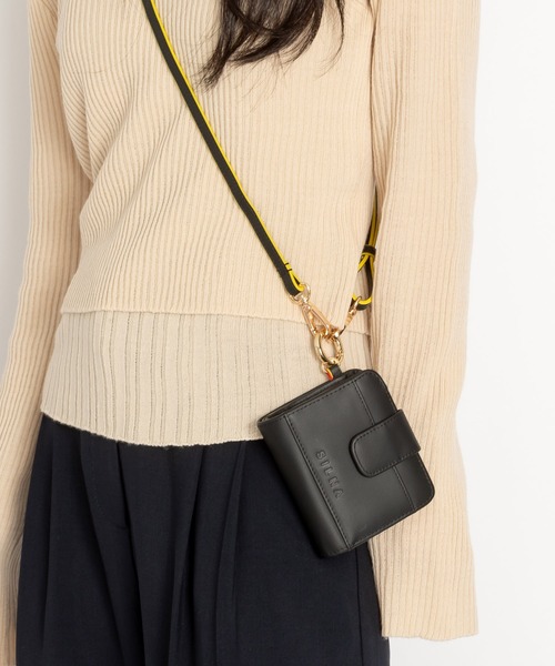 シルナミナコロ・ストラップ付き二つ折り短財布 SILNA minacolo 財布 ネックストラップ付 2つ折り財布 レディース