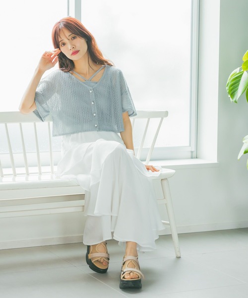 カーディガン 「追加1」ラッセルレースアンサンブルSS　104216 レディース mysty woman カーディガン 「追加1」ラッセルレースアンサンブル