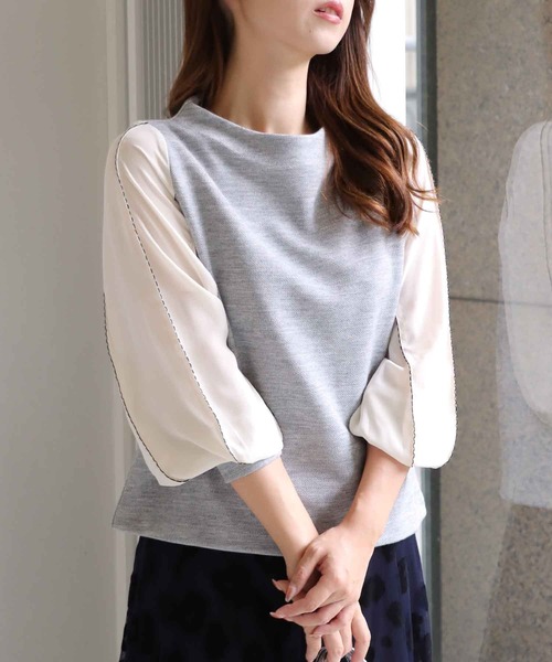 tシャツ 袖刺繍異素材ハイネックプルオーバー レディース Jines tシャツ 袖刺繍異素材ハイネックプルオーバー レディース
