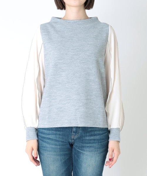 tシャツ 袖刺繍異素材ハイネックプルオーバー レディース Jines tシャツ 袖刺繍異素材ハイネックプルオーバー レディース