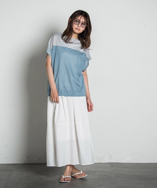 ニット セーター UVカット配色ハイゲージニットPO「手洗い可能」 レディース MAYSON GREY ニット セーター UVカット配色ハイゲージニットPO