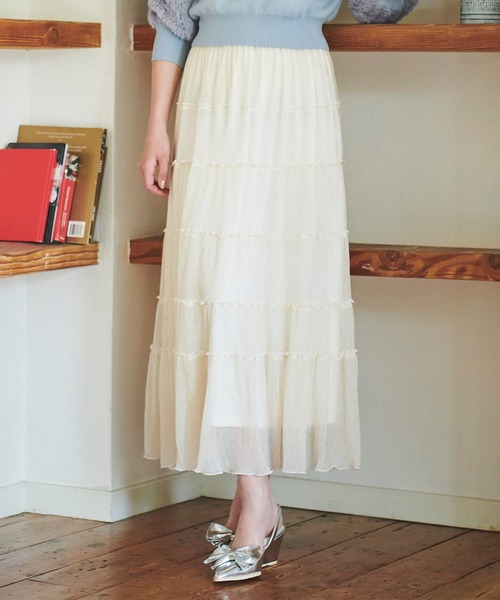 【新品タグ付】31 Sons de mode♡楊柳レースティアードスカート 31 Sons de mode スカート 配色メロー楊柳ティアードスカート