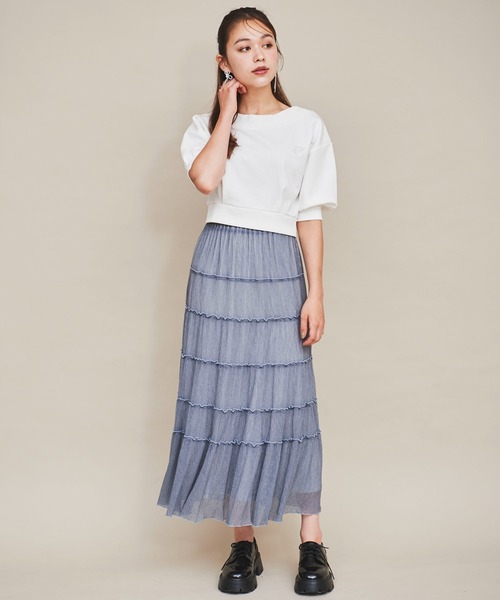 【新品タグ付】31 Sons de mode♡楊柳レースティアードスカート 31 Sons de mode スカート 配色メロー楊柳ティアードスカート